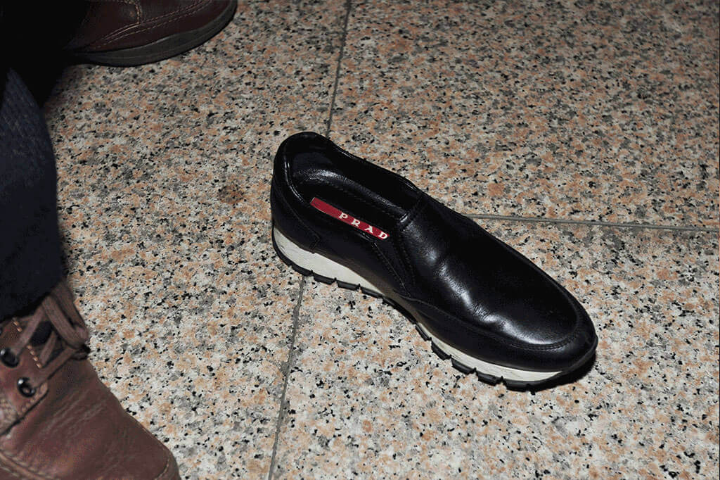 The Prada shoe belonging to Ms Choi that was left behind in the media scrum on Oct 31, 2017.